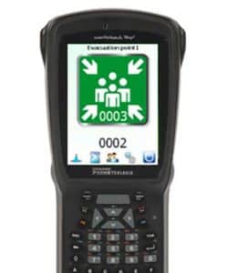 Terminal pour identifier les personnes présentes sur le point de rassemblement en cas d'évacuation incendie.